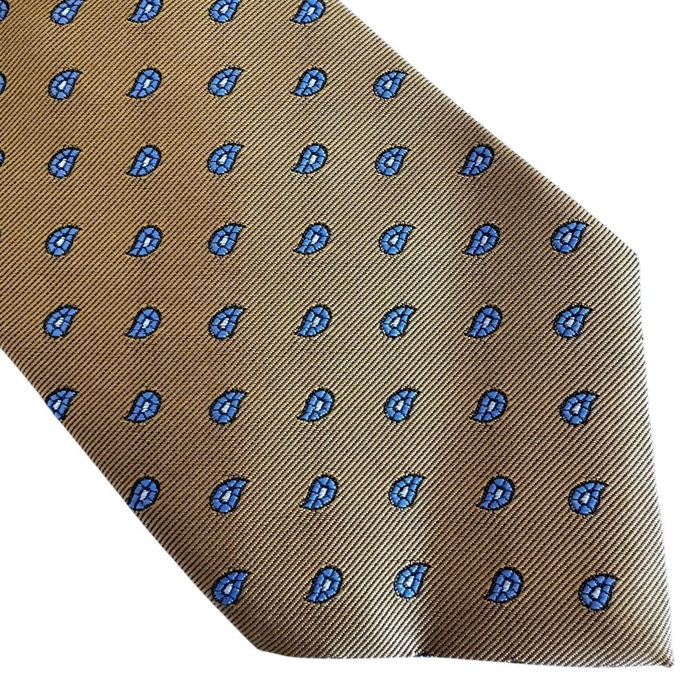 Brooks Brothers "346"‎ Silk Necktie Gold Mini Blue Paisley Stain Resistant USA